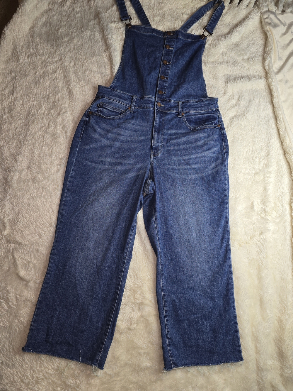 Plus Size Button-Front Denim Overalls - Blue - Picture 4 of 14